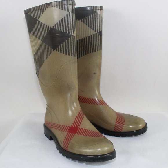 BURBERRY Ladies Check Rain Boots US 7/ EU 37 - Picture 1 of 6